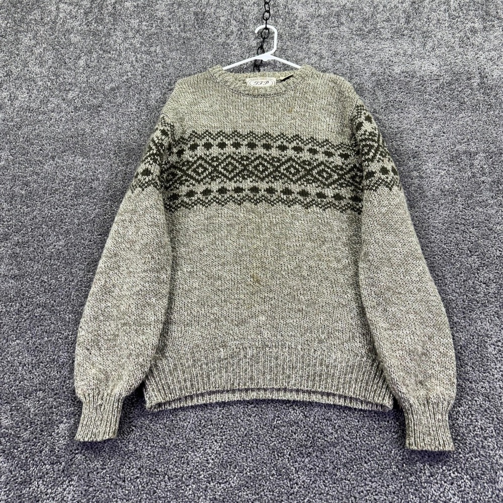 Vintage G.F.P. Sweater Mens Large Beige Fair Isle Knit Crew Neck Casual Winter